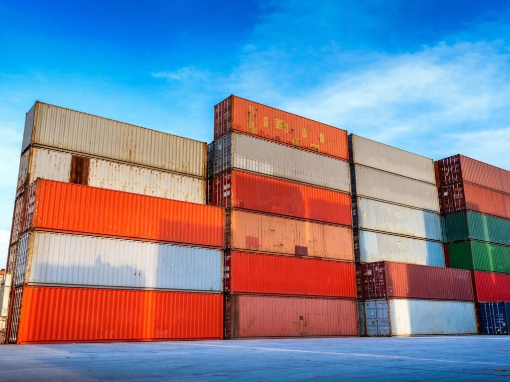 Stacked shipping containers at a container terminal